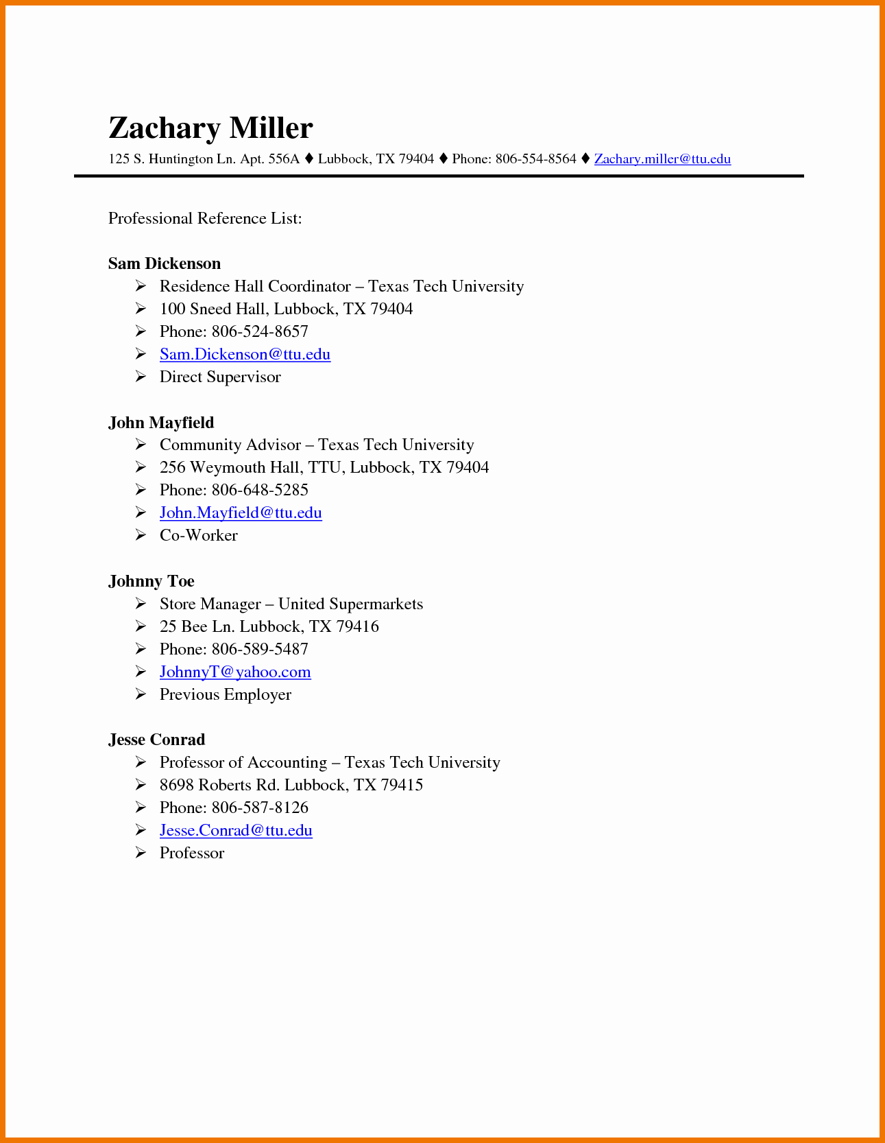 Sample Reference List for Job Awesome List References Template