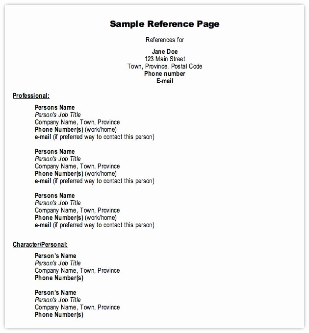 Sample Reference List for Jobs New Resume References Sample Page