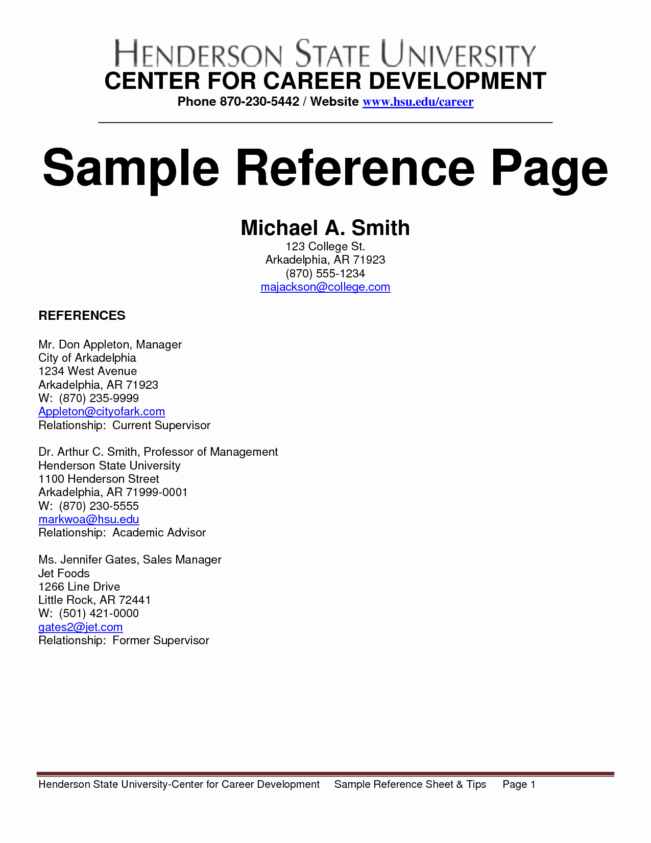 Sample Reference List for Jobs Unique Reference Page Template