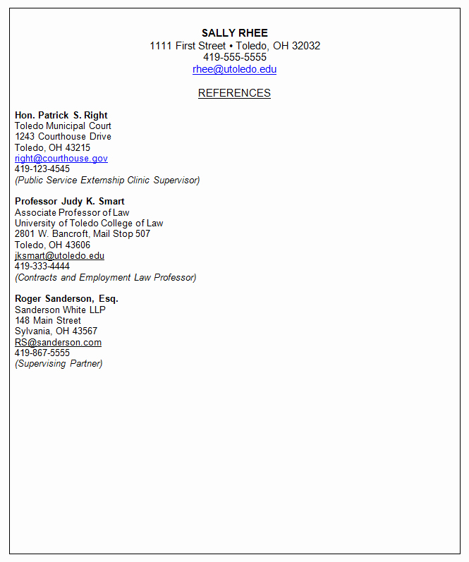 Sample Reference Sheet for Resume Awesome Professional References
