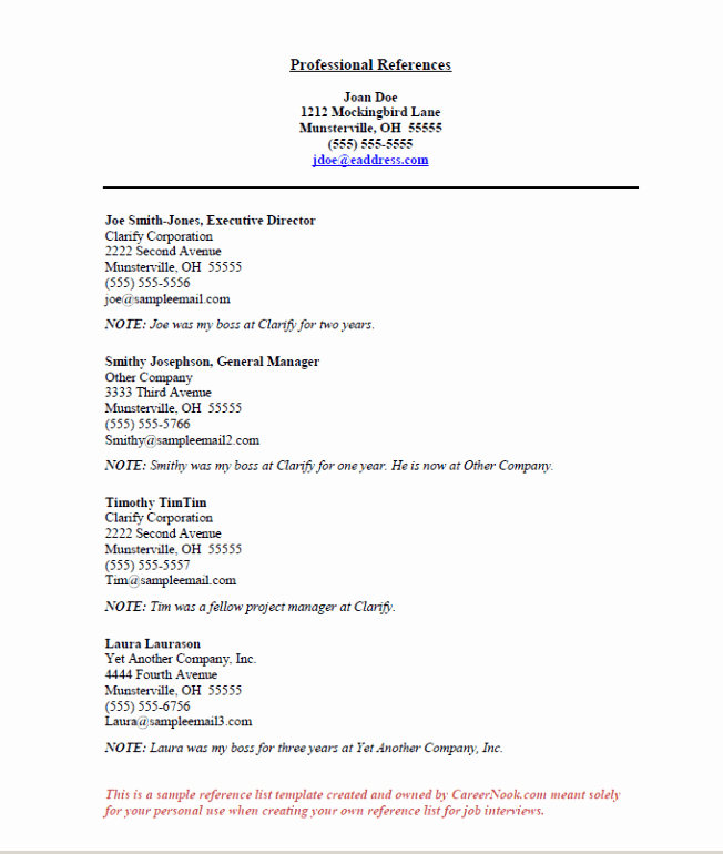 Sample Reference Sheet for Resume New References Sample How to Create A Reference List Sheet
