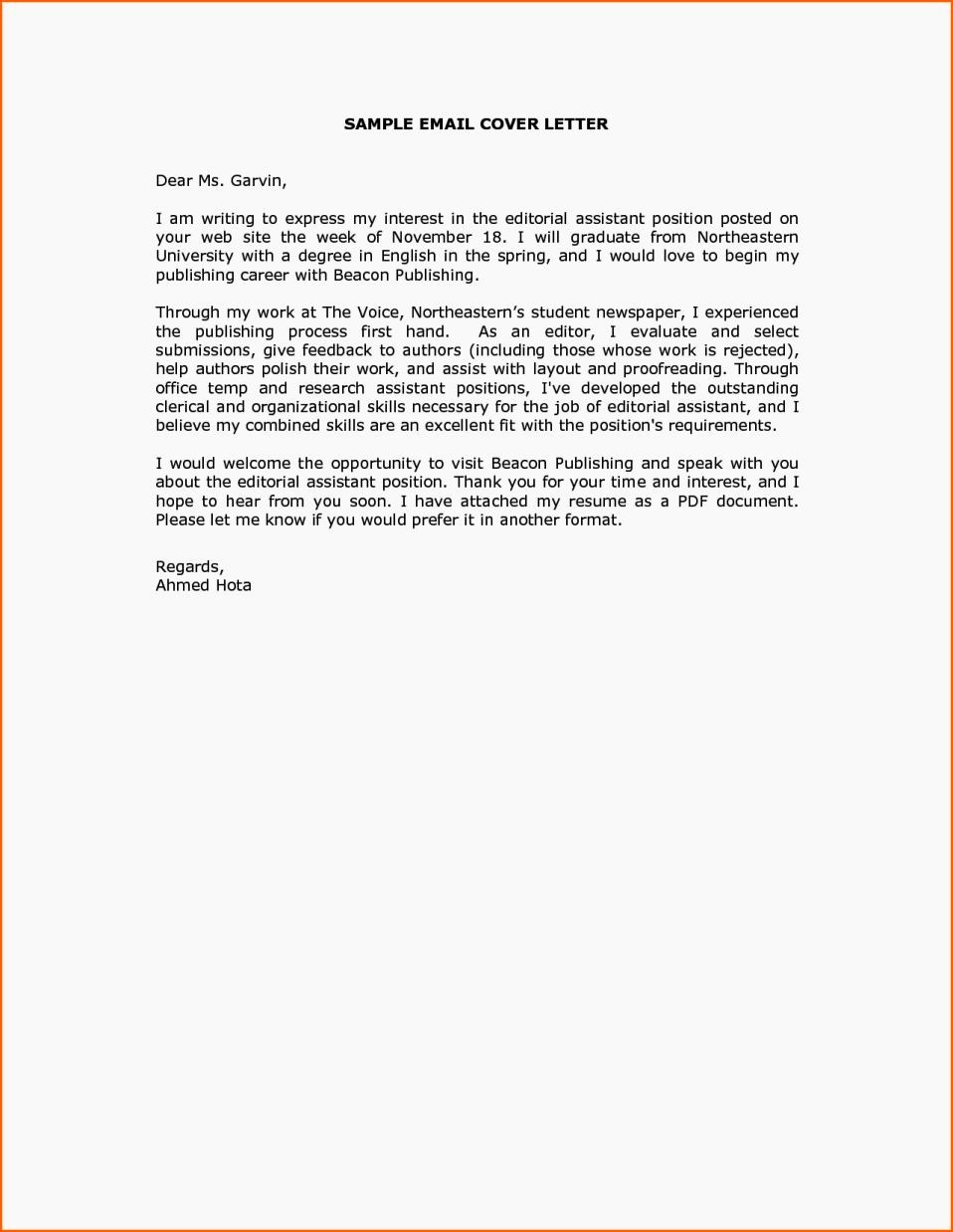 Sample Resume and Cover Letter Awesome Cover Letter Sample Email Message