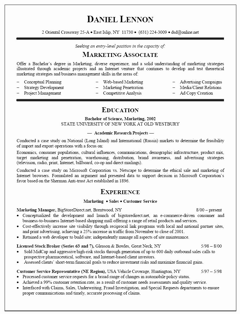 Sample Resume for College Graduate New Resume Sample for Marketing associate New Graduate