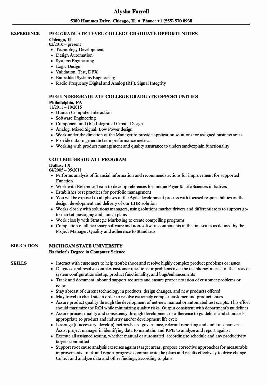 Sample Resume for College Graduate Unique College Graduate Resume Samples