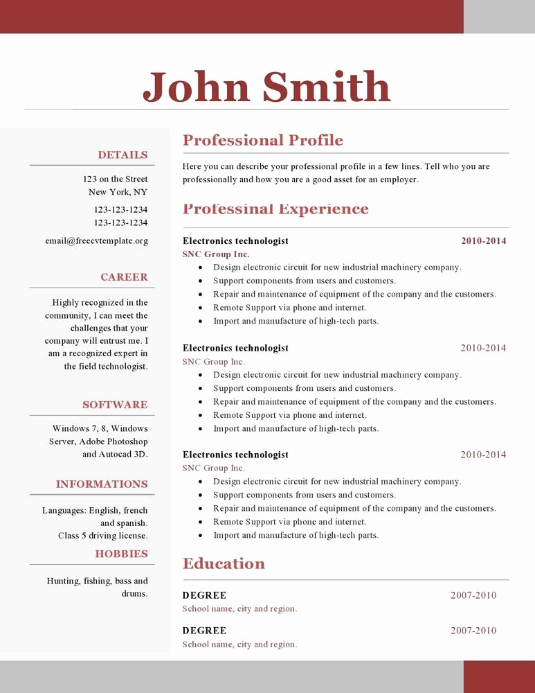 Sample Resume In Word format Fresh E Page Resume Template Free Download Paru