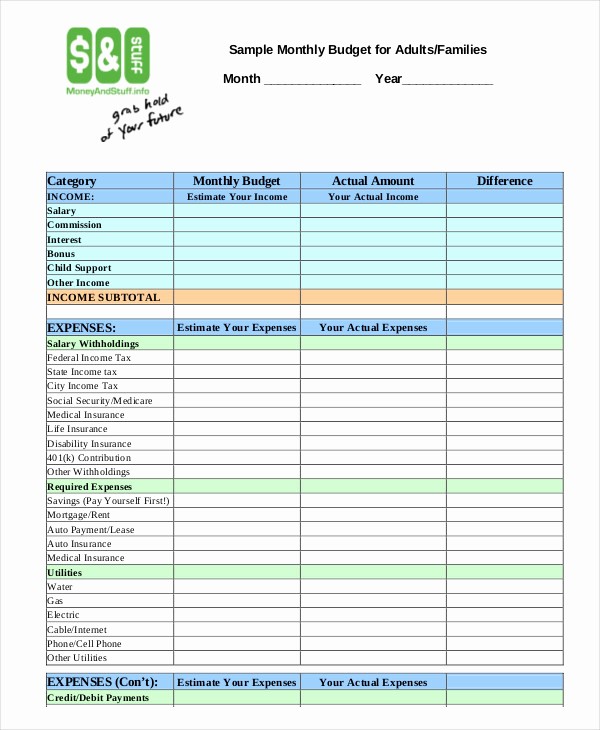 Sample Spreadsheet for Monthly Expenses Beautiful Family Bud Template 9 Free Sample Example format