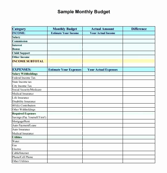 Sample Spreadsheet for Monthly Expenses New Home Bud Spreadsheet Excel Household Worksheet Template