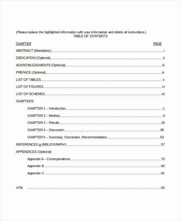 Sample Table Of Contents format Fresh Table Content 10 Free Word Documents Download