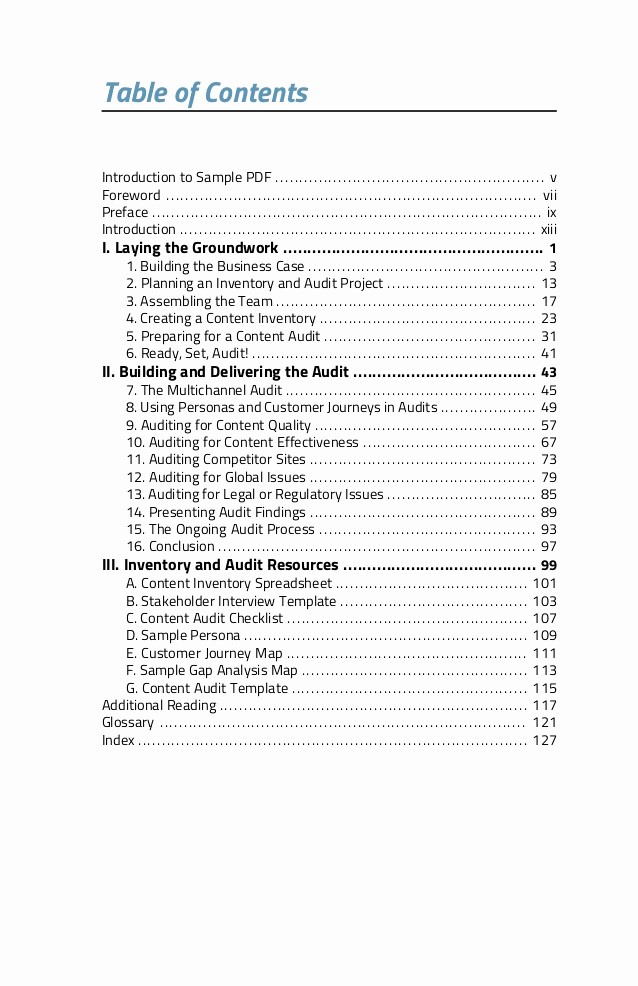 Sample Table Of Contents format New [sample Chapter] the Role Of Content Inventory and Audit