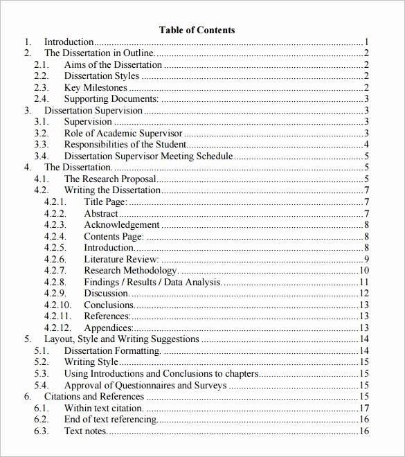 Sample Table Of Contents format Unique 9 Dissertation Outline Template Doc Pdf