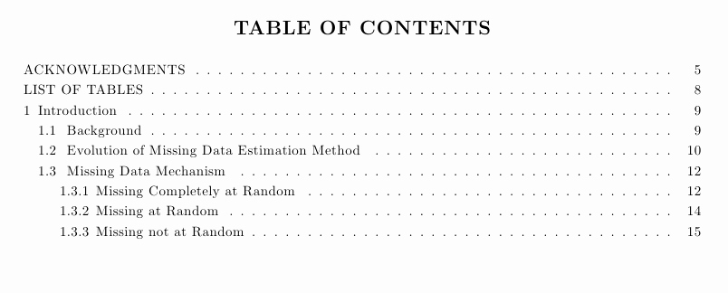 Sample Table Of Contents format Unique Customized Table Of Contents Apa Style Tex Latex Stack