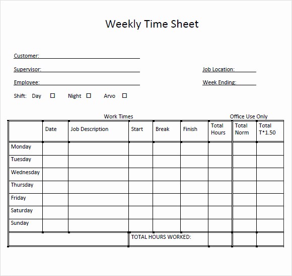 Sample Time Card for Employees Elegant 10 Weekly Timesheet Templates