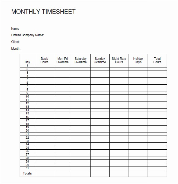 Sample Time Card for Employees Inspirational 12 Sample Monthly Timesheet Templates