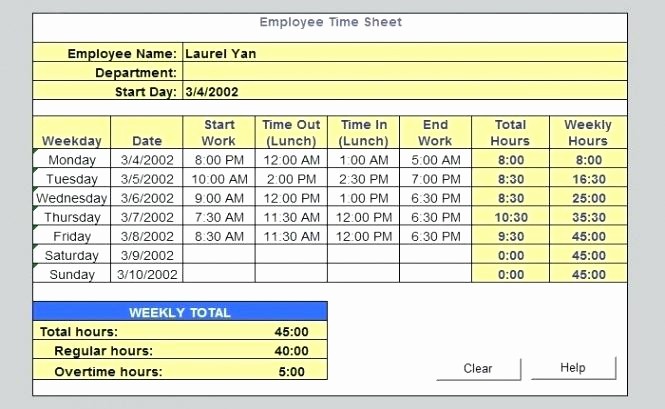 Sample Time Card for Employees Unique Bi Weekly Template Fresh Employee Schedule Excel