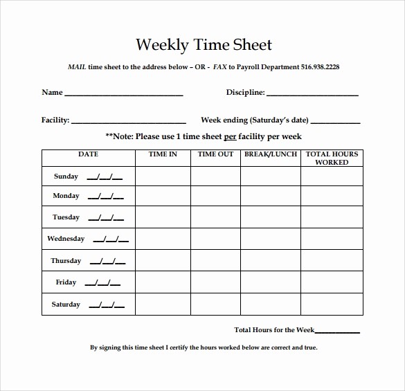 Sample Time Sheets to Print Fresh 15 Sample Weekly Timesheet Templates for Free Download
