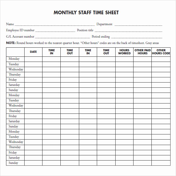 Sample Time Sheets to Print New 12 Sample Monthly Timesheet Templates
