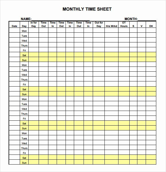 Sample Time Sheets to Print New 22 Sample Monthly Timesheet Templates to Download for Free