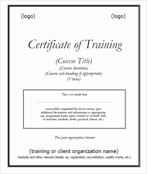 Sample Training Certificate Of Completion Unique 23 Training Certificate Templates – Free Samples