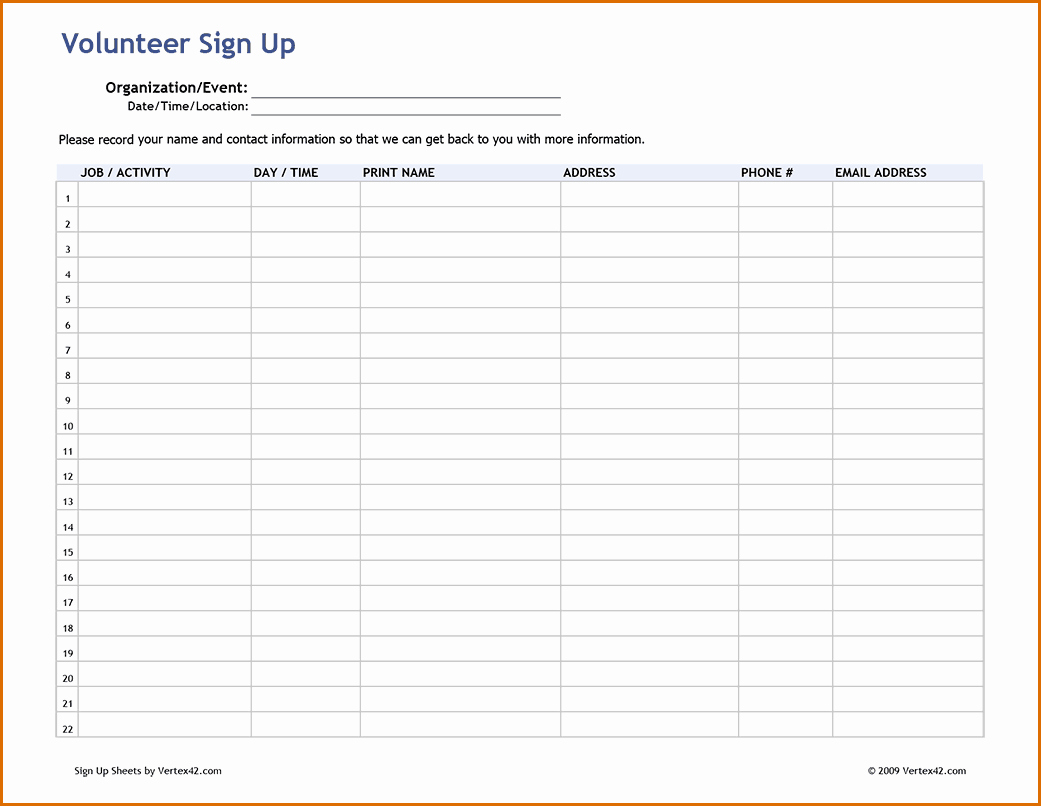 Sample Volunteer Sign Up Sheet Inspirational 7 Sign Up Sheet Pdf