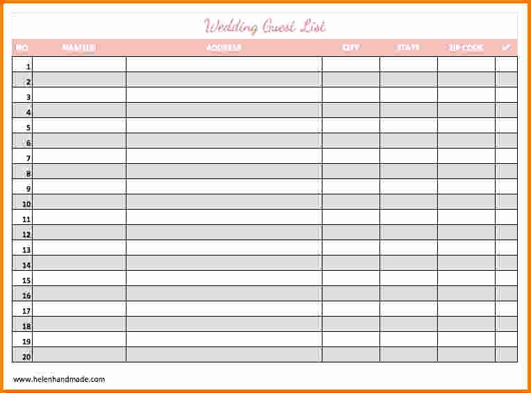 Sample Wedding Guest List Spreadsheet Lovely 4 Printable Wedding Guest List