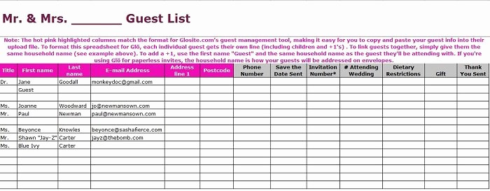 Sample Wedding Guest List Spreadsheet Unique 35 Beautiful Wedding Guest List &amp; Itinerary Templates