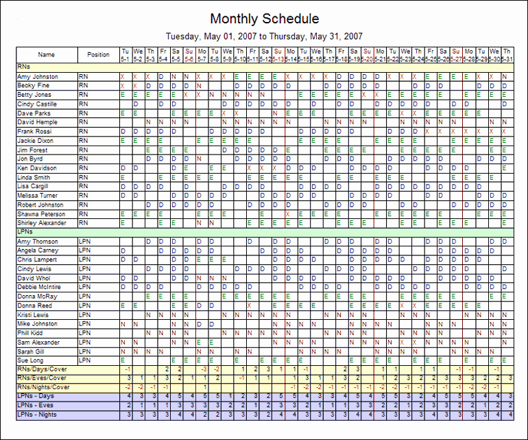 Sample Work Schedule for Employees Elegant Monthly Employee Schedule Template Excel