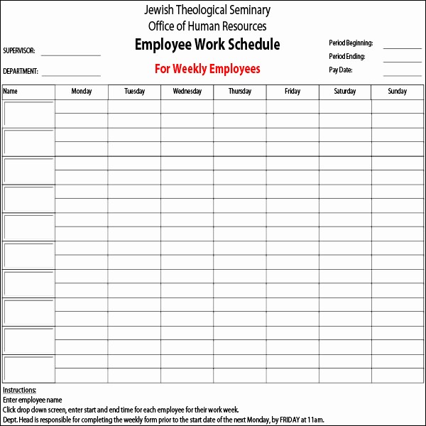 Sample Work Schedule for Employees Lovely 5 Employee Schedule Templates