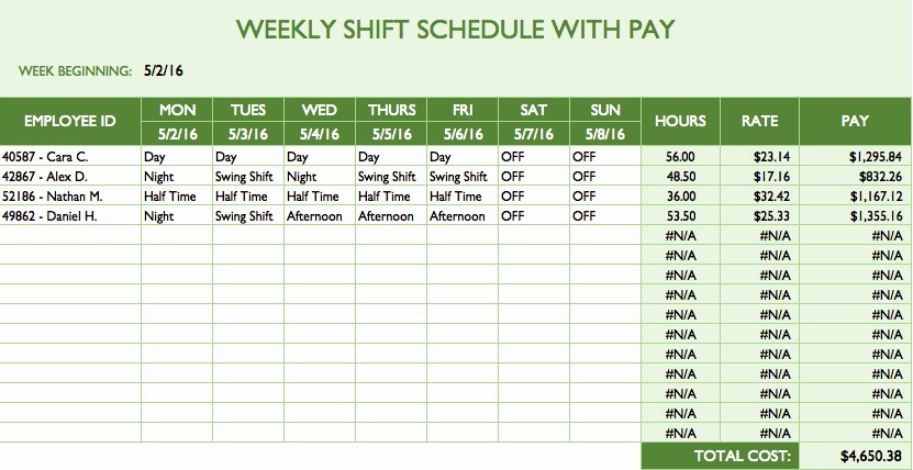 Sample Work Schedule for Employees New Free Work Schedule Templates for Word and Excel