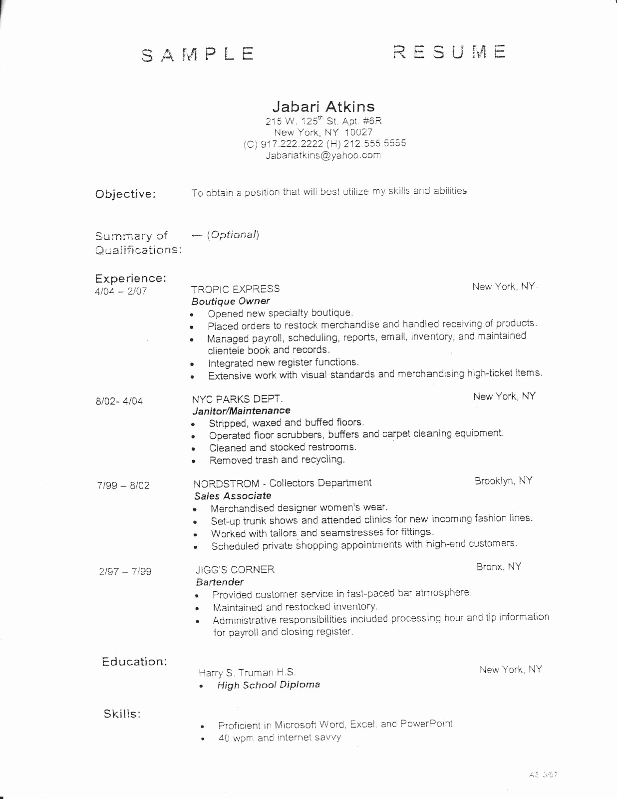 Samples Of A Basic Resume Fresh Sample Resume Outlines Search Results