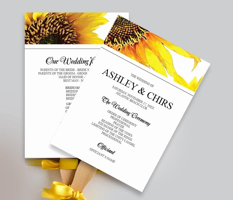 Schedule Of events Template Word Elegant Printable Yellow Sunflower Wedding Program Fan Diy