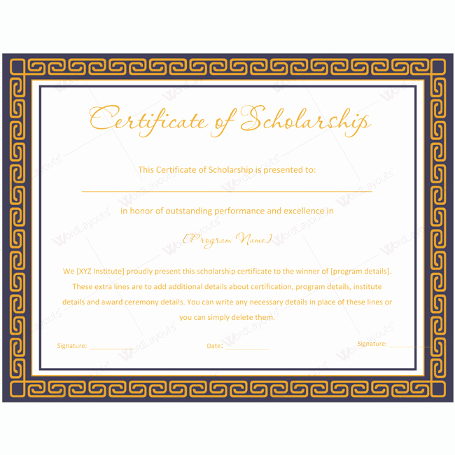 Scholarship Award Certificate Template Free Fresh 89 Elegant Award Certificates for Business and School events