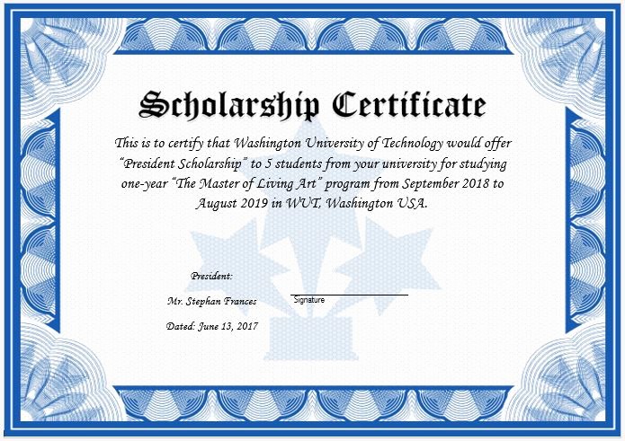 Scholarship Certificate Template for Word Awesome Scholarship Award Certificate Template