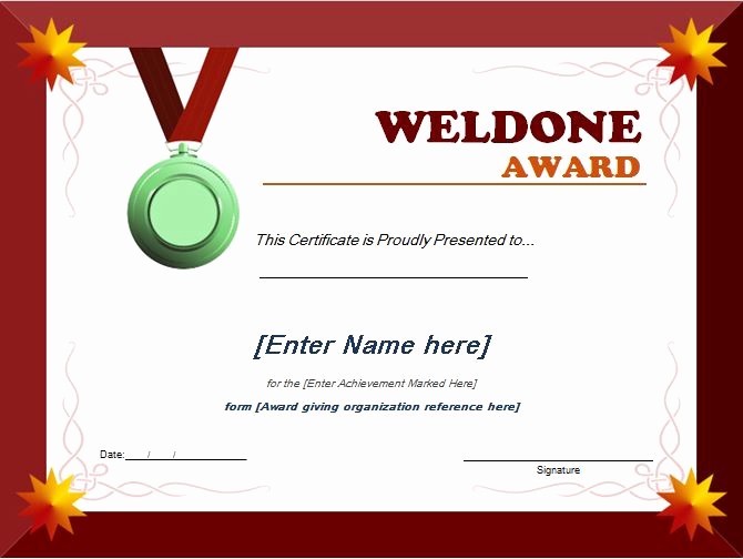 Scholarship Certificate Template for Word Elegant Well Done Award Certificate Template