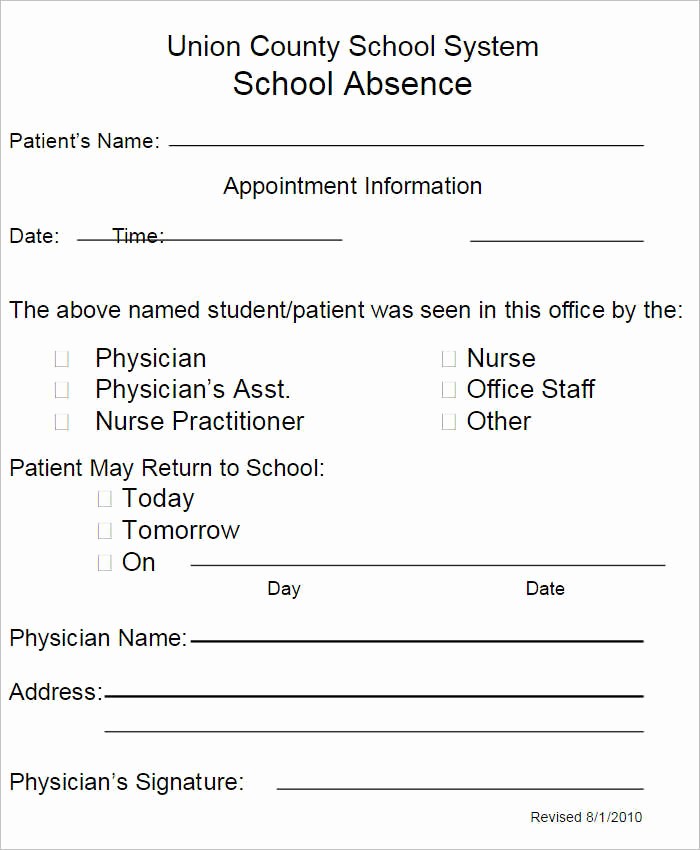 School Absence Excuse Letter Template Fresh 37 Doctors Note Template Free Pdf Word Examples