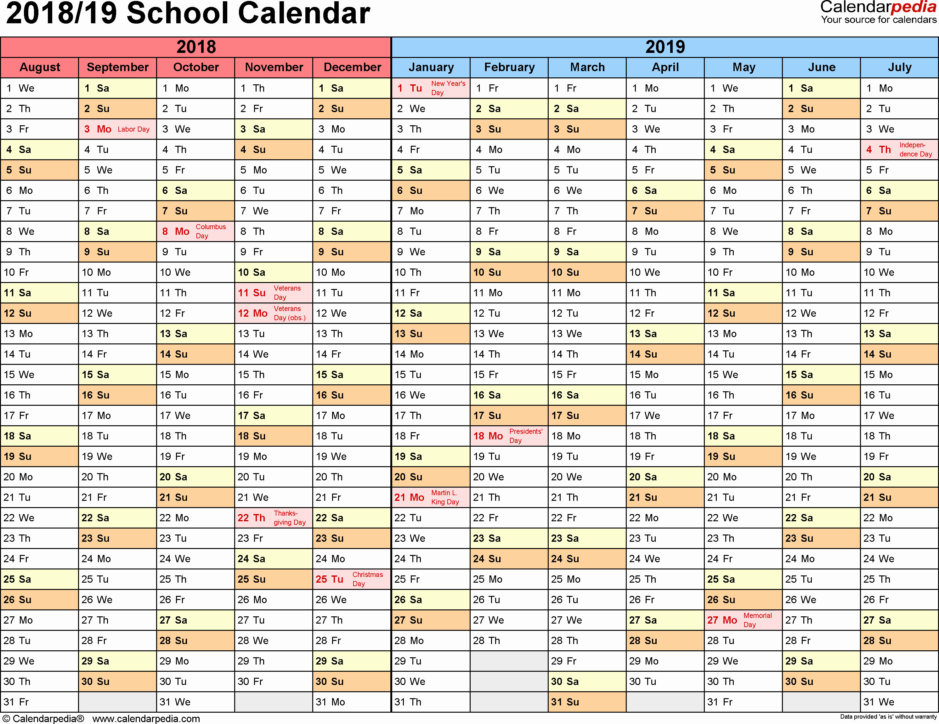 School Calendar 2018 19 Template Inspirational School Calendars 2018 2019 as Free Printable Excel Templates