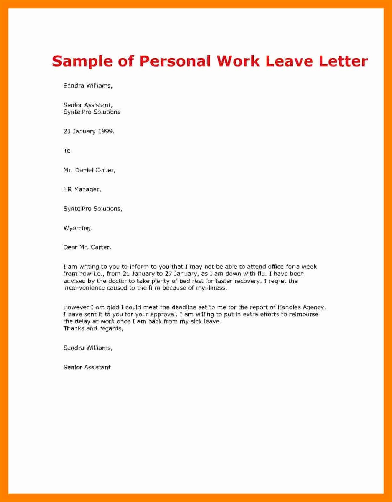 School Leave Of Absence Letter Beautiful Personal Leave Absence Letter Template Collection