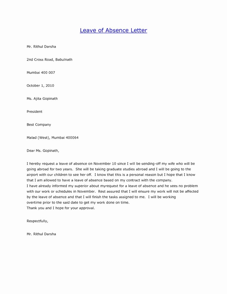 School Leave Of Absence Letter Beautiful the 25 Best Letter Of Absence Ideas On Pinterest