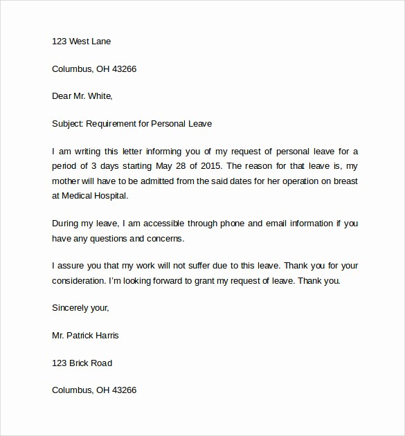School Leave Of Absence Letter Unique Leave Of Absence Letter 8 Download Free Documents In