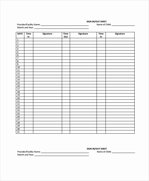 School Sign In Sheet Template Best Of 10 School Sign Out Sheet Templates