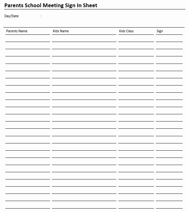 School Sign In Sheet Template New 9 Free Sample Parent Sign In Sheet Templates Printable