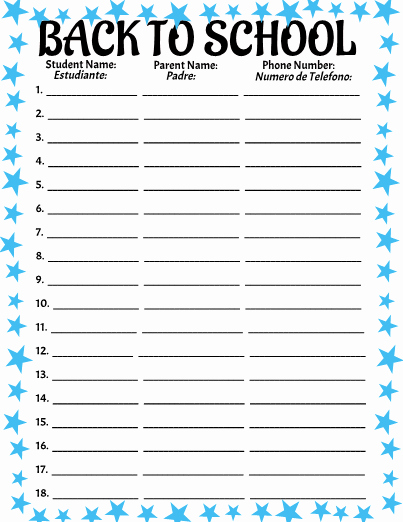 School Sign In Sheet Template New Back to School Sign Up Sheet