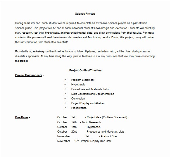 Science Fair Project Template Word Inspirational Project Outline Template 8 Free Sample Example format