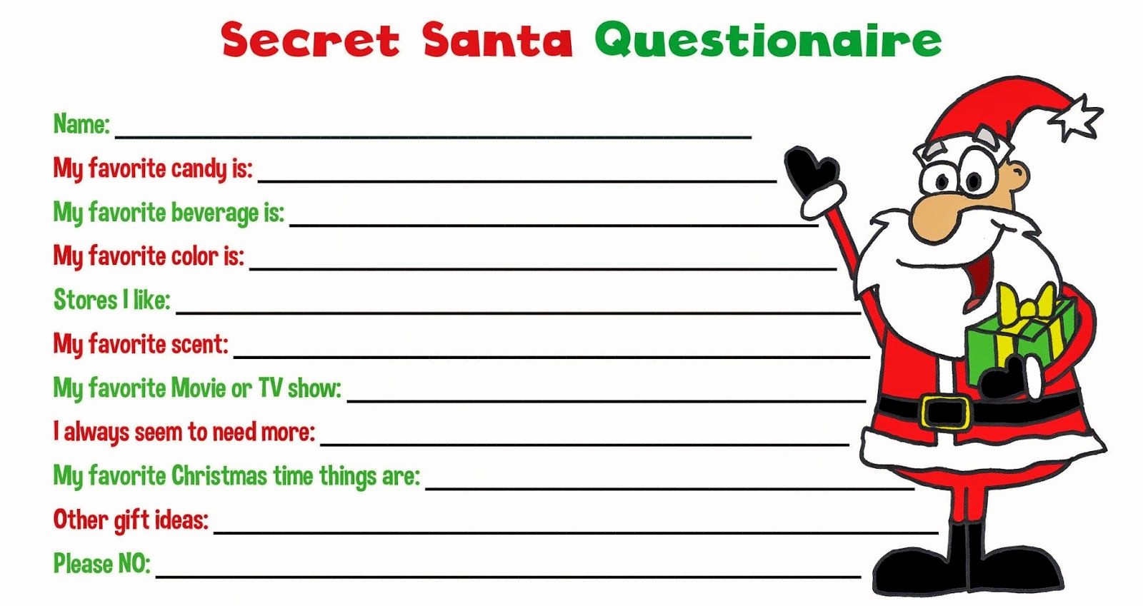 Secret Santa Gift Exchange Template Beautiful Hannah S Creative Cove Secret Santa Questionnaire