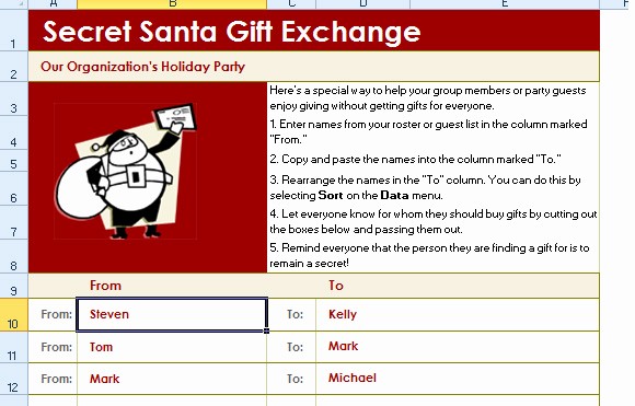 Secret Santa Gift Exchange Template Elegant Secret Santa Gift Exchange List Template for Excel