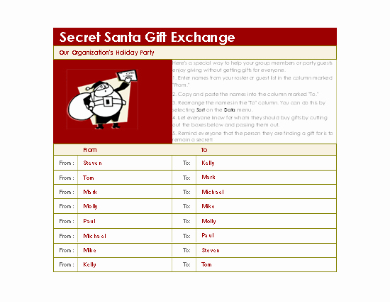 Secret Santa Gift Exchange Template New Secret Santa T Exchange List