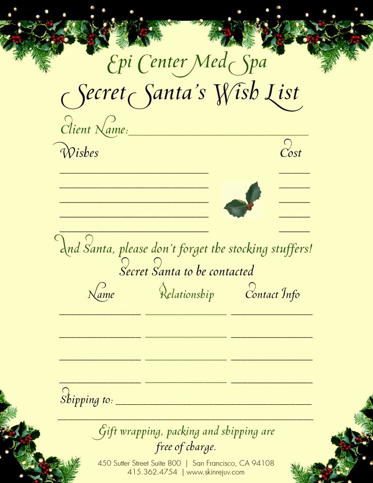 Secret Santa List for Work Beautiful Secret Santa Gift Questionnaire