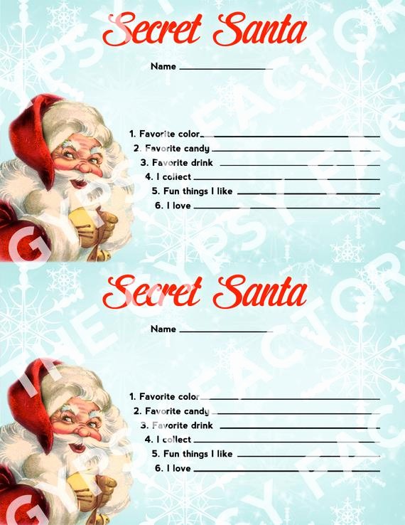 Secret Santa List for Work Fresh Items Similar to Secret Santa Questionnaire Invitation
