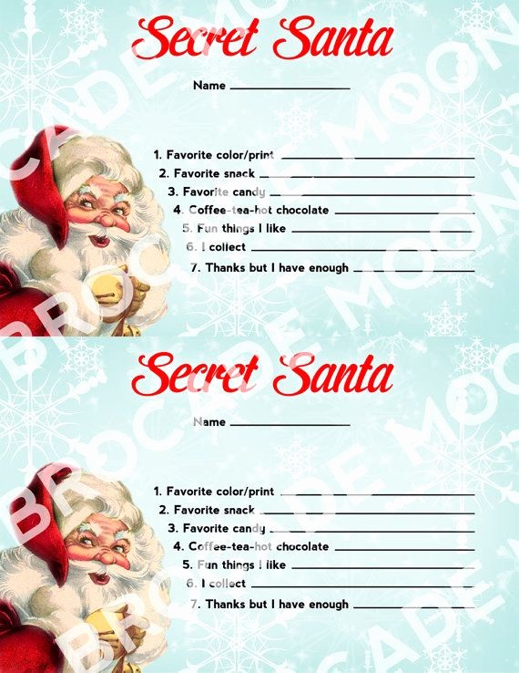 Secret Santa List for Work Luxury Secret Santa Questionnaire Secret Santa and Red and Blue