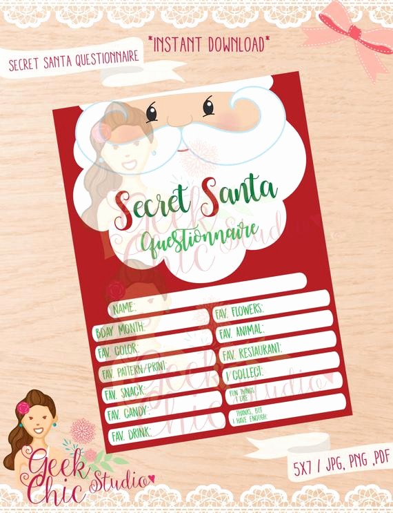Secret Santa Sign Up List Inspirational Secret Santa Secret Santa Questionnaire Secret Santa Survey