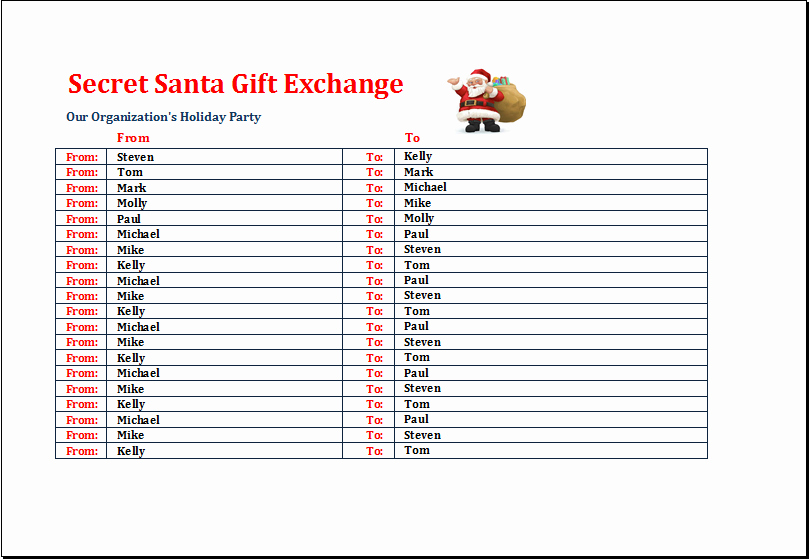 Secret Santa Sign Up List Luxury Secret Santa Gift Exchange List Template